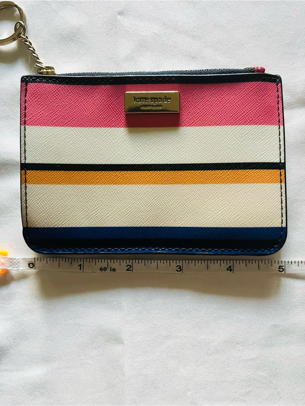 Kate Spade New York Striped Saffiano Cardholder Coin Purse Key Ring - Picture 6 of 7